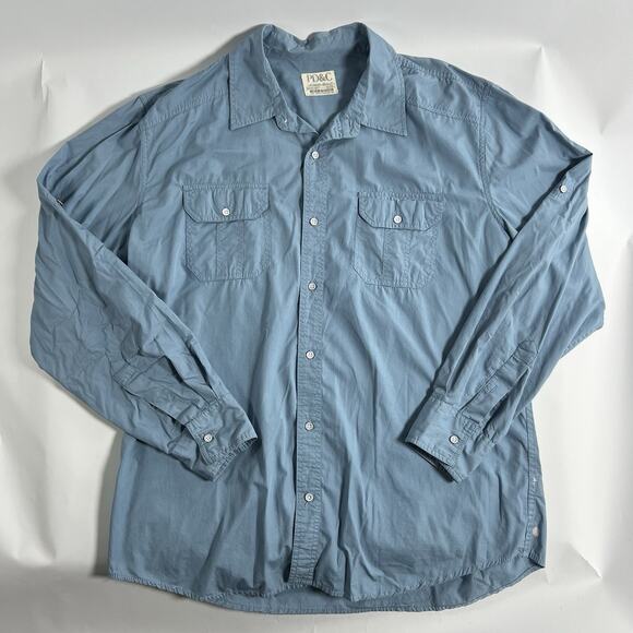PD&C Other - PD&C Men's Blue Solid Woven‎ Cotton Button-Up Shirt Long Sleeve XL